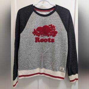 Roots Women's Black and Gray Sweatshirt with Red Logo